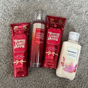 Bath & Body Works Winter Candy Apple & Bahamas Set - Red and Cream